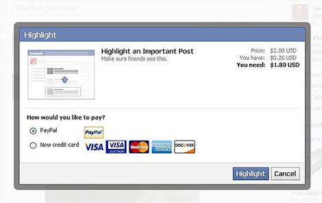 Facebook prueba minicuotas por la promoción de posts