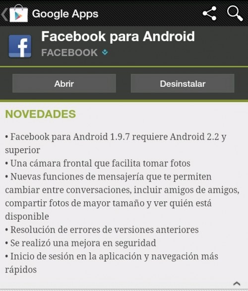 Facebook para Android elimina el soporte para versiones anteriores a Froyo