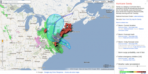 Google añade información del huracán Sandy a sus mapas